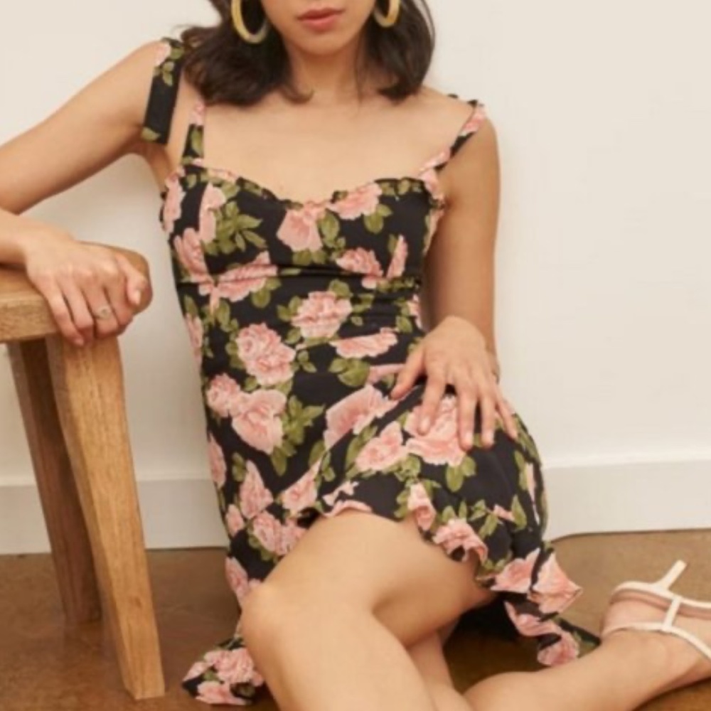 Size 0 Reformation Christine Floral Ruffle Rosalia Mini Dress
